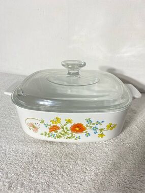 Vintage CorningWare Wildflower 1L Casserole Dish A-1-B with Glass Lid